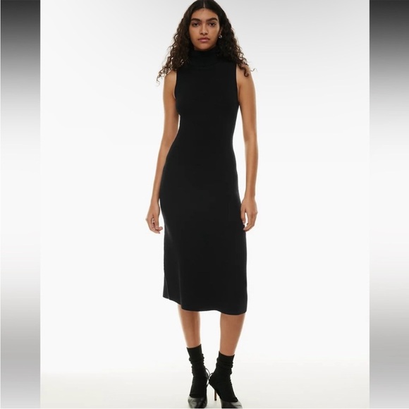 Aritzia Wilfred Mimi black knit turtleneck sleeveless midi dress size small - Picture 1 of 5
